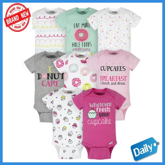8-Pack Baby Girl Short Sleeve Bodysuits 100% Cotton Snap Closure